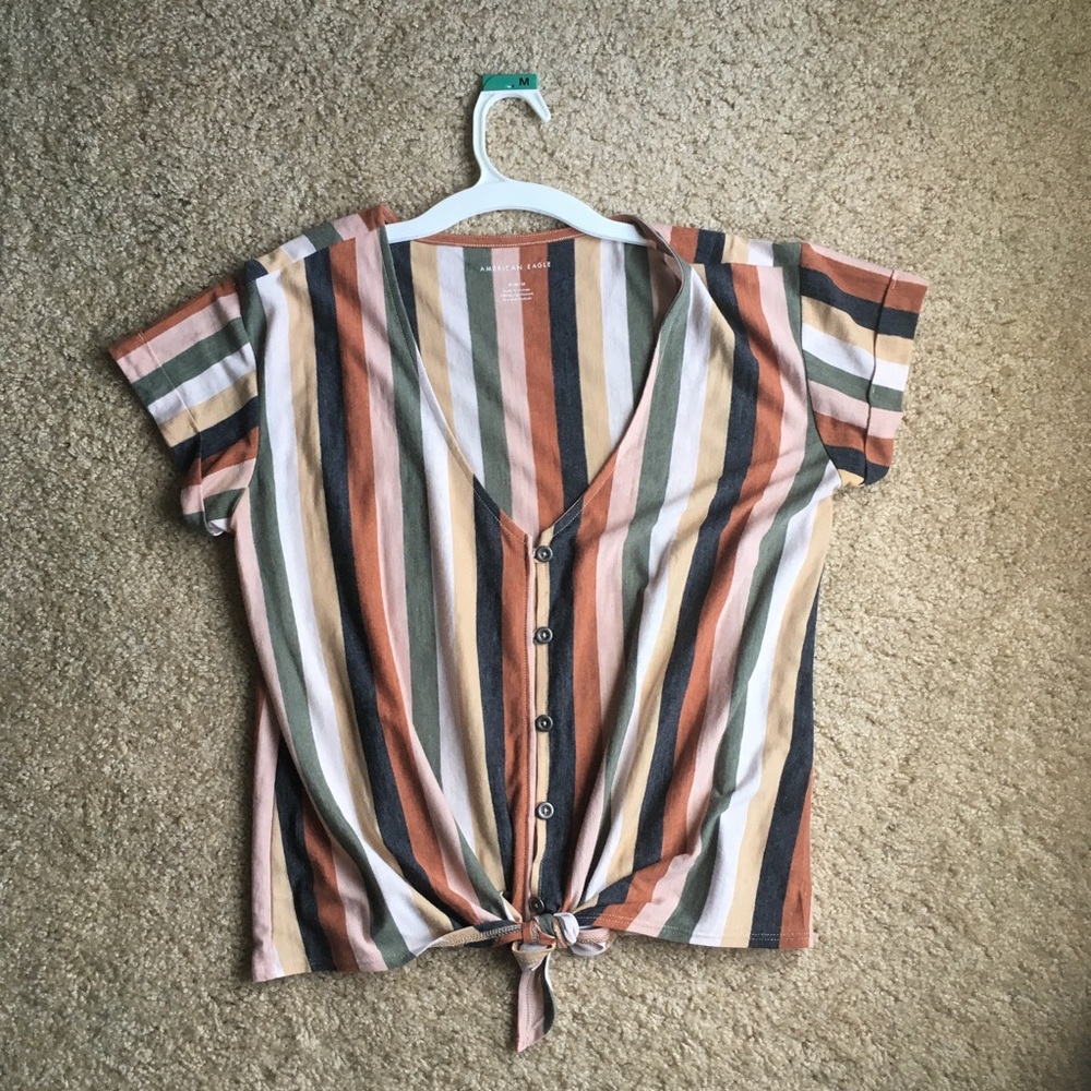 American Eagle striped tie-waist top